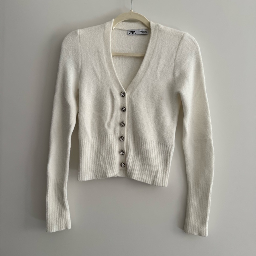 Zara White Cropped Cardigan
